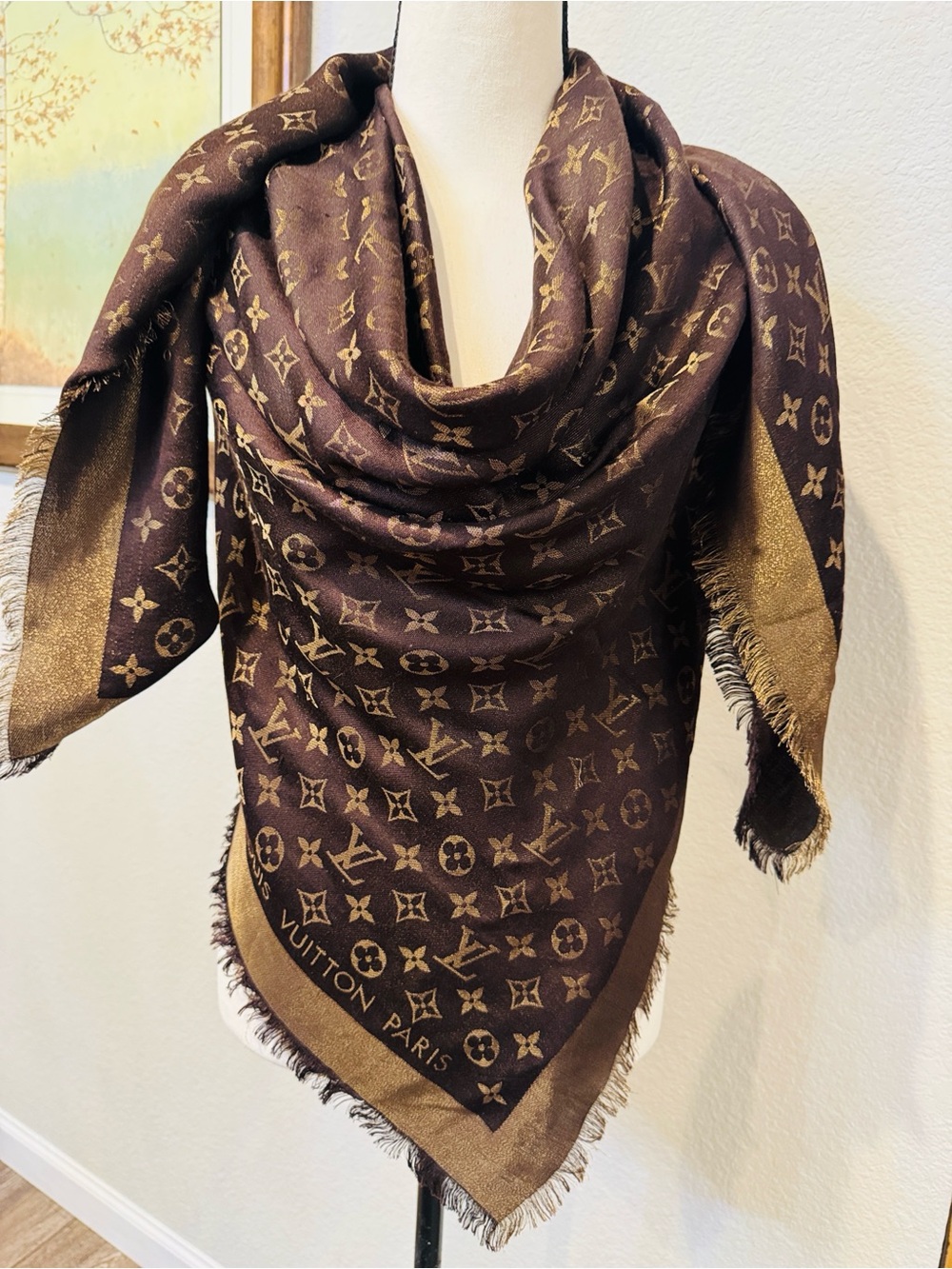 Authentic Louis Vuitton Oversized Brown & Gold Monogram Wrap